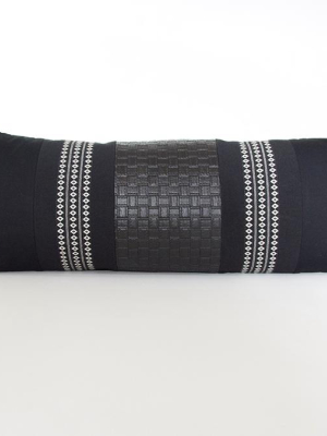 Mixed: Black Diamond / Faux Basketweave Leather Extra Long Lumbar Pillow - 14x36