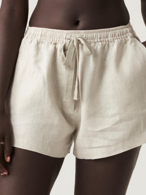 100% Linen Shorts In Dove Grey