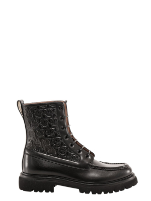 Salvatore Ferragamo Gancini Embossed Combat Boots