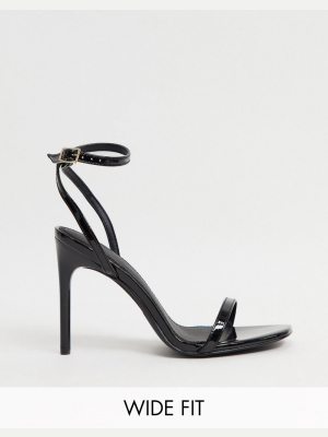 Asos Design Wide Fit Nova Barely There Heeled Sandals In Black Patent