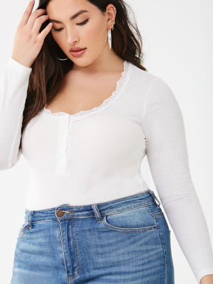 Plus Size Lace-trim Bodysuit