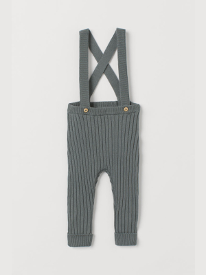 Rib-knit Pants With Suspenders