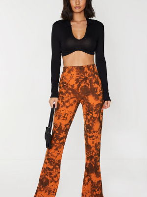 Orange Tie Dye Ribbed Flares