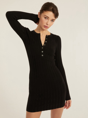 Brantley Ribbed Henley Long Sleeve Sweater Dress In Black