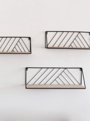 Angular Metal & Wood Shelf Set Of Three