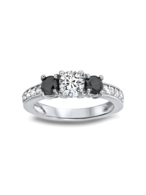 Pompeii3 1ct Black & White Diamond 3 Stone Ring 14k White Gold