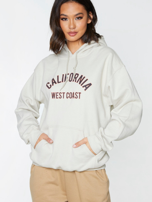 Sand Oversized California Slogan Hoodie