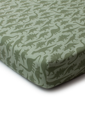 Fitted Crib Sheet - Dinosaurs Sage