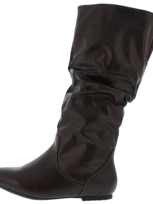 Vickiekh Brown Pu Pull On Knee High Boot