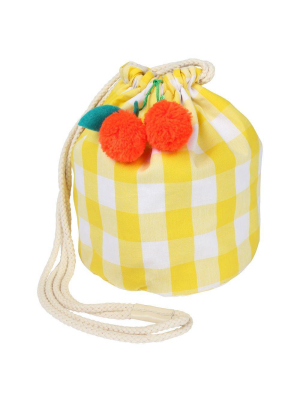 Cherry Gingham Drawstring Bag