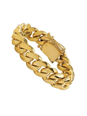 18k Solid Gold Cuban Bracelet (15.5 Mm)