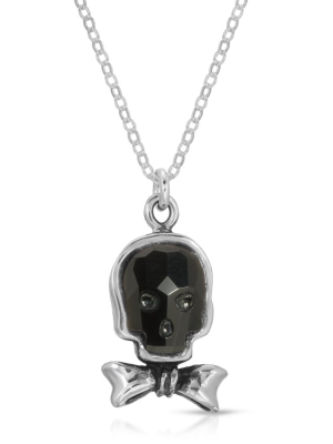 Jet Bowtie Skull Necklace