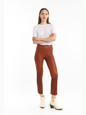 Rust Leather Crop Flare Legging