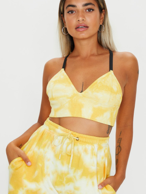 Petite Yellow Ribbed Tie Dye Plunge Bralet