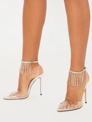 Silver Diamante Tassel Clear Court Shoe