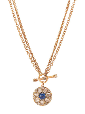 Beirut Blue Sapphire Toggle Necklace - Rose Gold