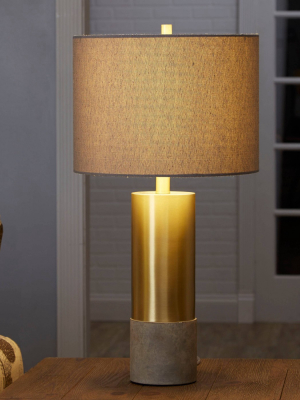 25" Nicole Golden Cylinder Silverwood Table Lamp With Cement Base (includes Cfl Light Bulb) Gold - Decor Therapy