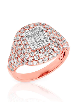 14kt Rose Gold Baguette Diamond Alexandrine Signet Ring