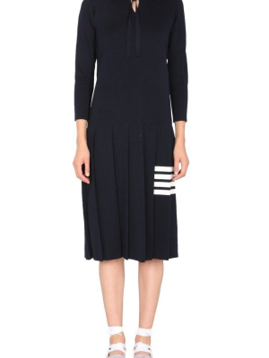 Thom Browne 4-bar Stripe Front Tie Detailed Knitted Dress