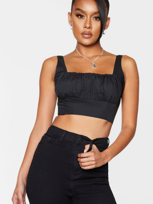 Black Woven Ruched Bust Crop Top