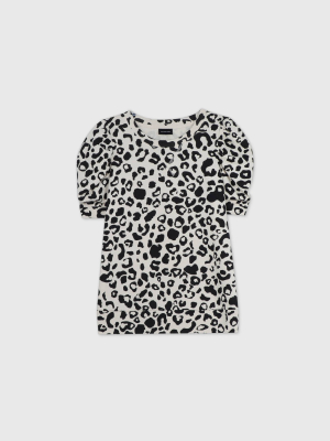 Women's Leopard Print Ruffle 3/4 Sleeve Sweatshirt - Who What Wear™ White