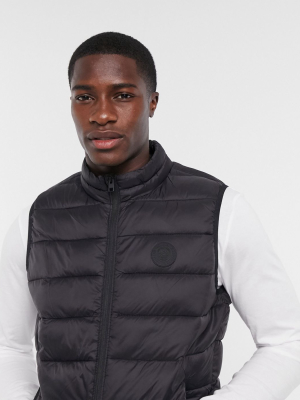 Jack & Jones Essentials Puffer Vest In Black