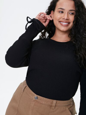 Plus Size Lace-up Waffle Knit Top