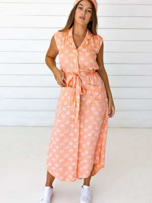 Ginkgo Leaf Modal Shirtdress - Peach + Cream