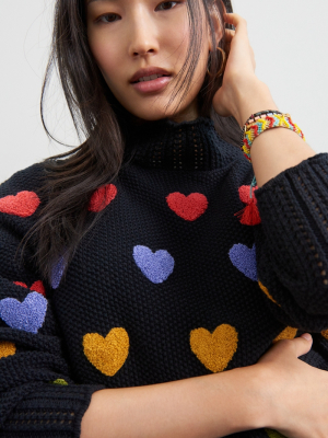 Hearts Embroidered Sweater