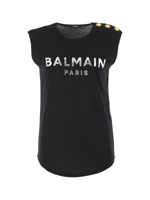 Balmain Metallic Logo Print Tank Top