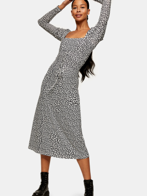 Black And White Star Print Mesh Midi Dress