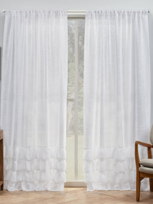 Set Of 2 Jacinta Bottom Ruffle Sheer Rod Pocket Curtain Panel - Exclusive Home