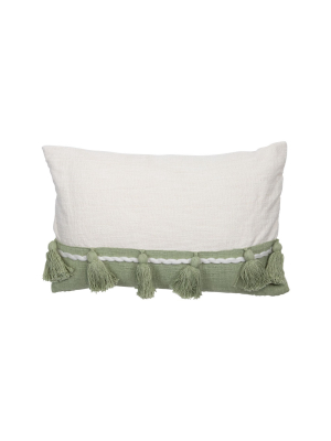 White And Green 14 X 22 Inch Decorative Cotton Throw Pillow Cover With Insert And Hand Tied Tassels - Foreside Home & Garden