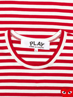 Comme Des Garcons Play Striped Big Heart Long Sleeve T-shirt - Red/white