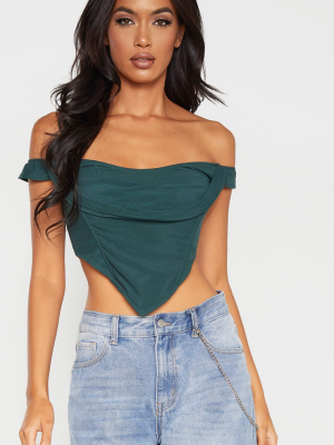 Dark Green Corset Mesh Bardot Top