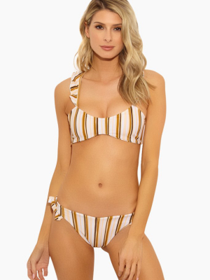 Elsa Ruffle Criss Cross Back Bikini Top - Retro Stripe Print