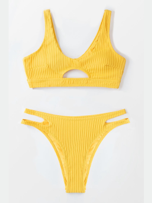 Textured Yellow High Leg Bikini