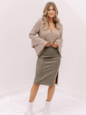 Mocha Faux Leather Pencil Skirt