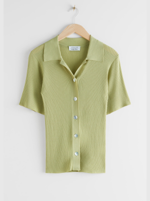 Fitted Button Up Ribbed Shirt