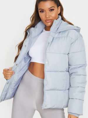 Light Grey Padded Panel Puffer Hooded Jacket