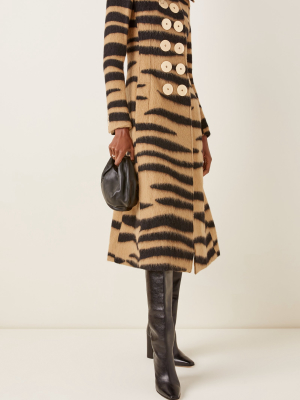 Printed Double-breasted Wool-blend Coat