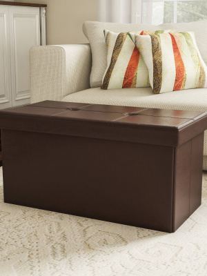 Large Foldable Storage Bench Ottoman Faux Leather Brown - Yorkshire Home