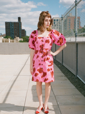 India Puff Sleeve Dress - Pink & Brown Cow Spot