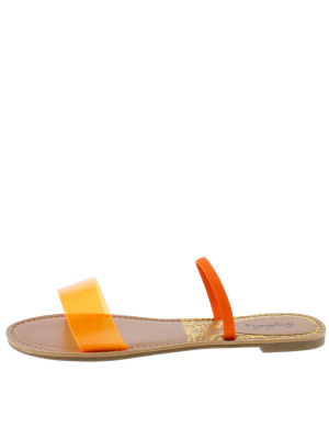 Athena1209ax Orange Dual Strap Lucite Flat Slide Sandal