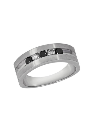 Effy Men's 14k White Gold Black And White Diamond Ring, 0.49 Tcw