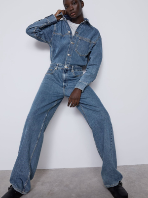 Long Denim Jumpsuit