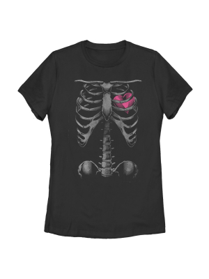 Women's Lost Gods Halloween Skeleton Rib Cage Heart T-shirt