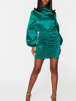 Emerald Green Ruched Panel Mini Skirt