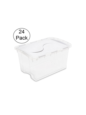 Sterilite 1914 Single 48 Quart Clear Base Hinged Lid Storage Box Tote (24 Pack)