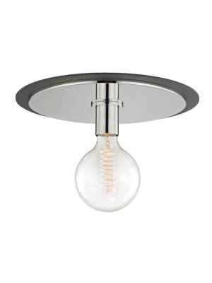 Milo 1 Light Large Flush Mount - Polished Nickel/black